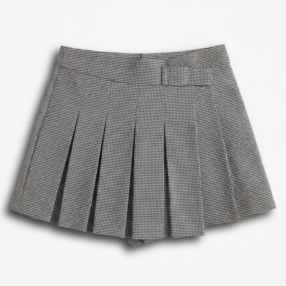 Waye Houndstooth‎ Pleated Mini Skort Black White Micro Check Size XS Preppy